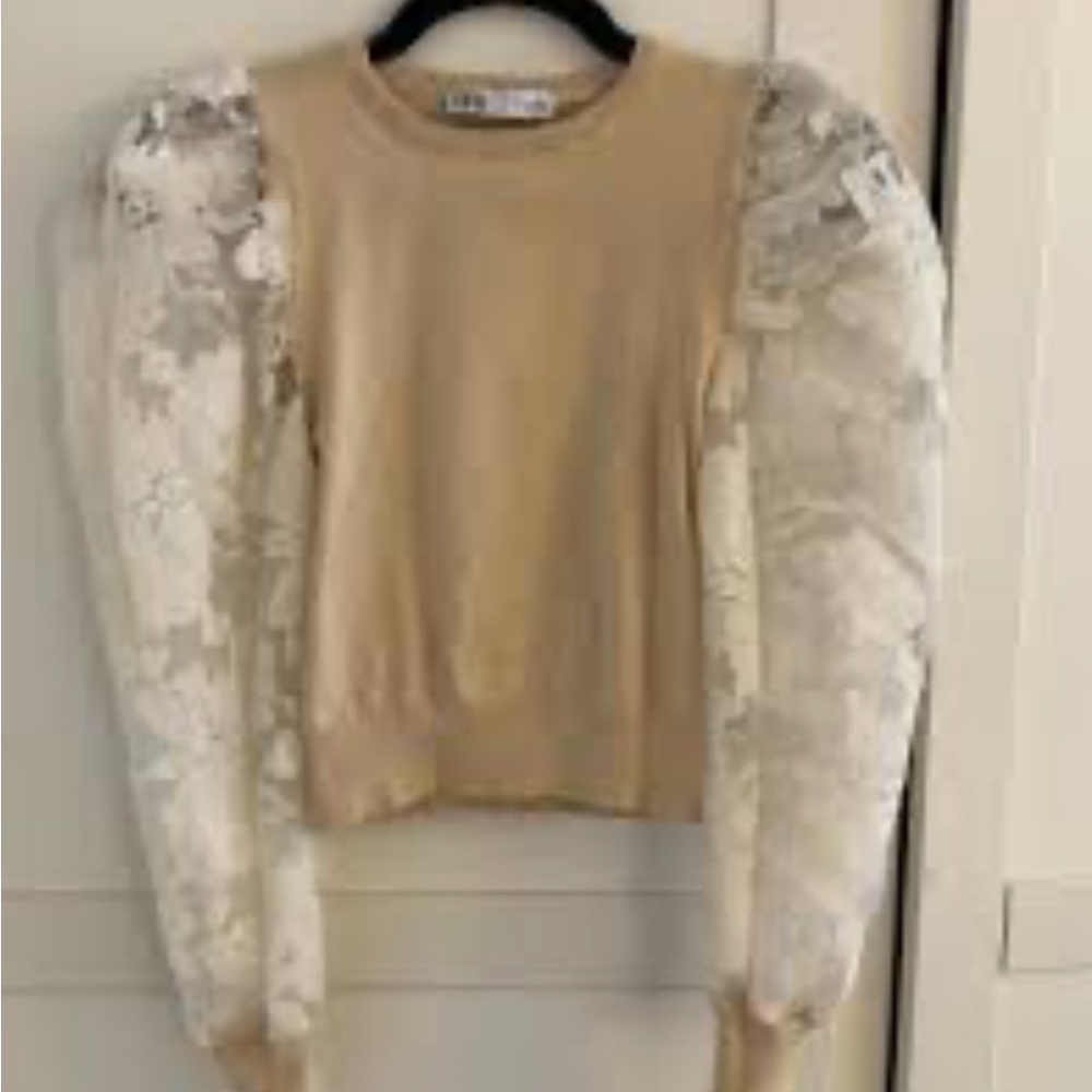 Zara Beige Sweater with Lace Sleeves